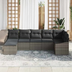 Conjunto de Jantar para Jardim de 7 Peças com Almofadas Cinza em Ratta