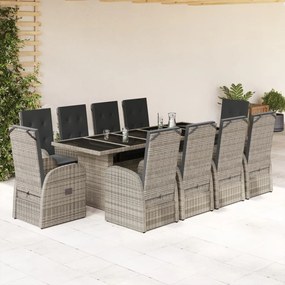 vidaXL 11 pcs conjunto jantar p/ jardim c/ almofadões vime PE cinzento