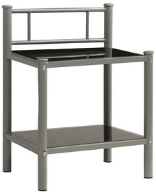 Mesas de cabeceira 2 pcs metal cinzento e vidro preto