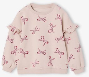 Sweat de Natal com bengalas doces em forma de coração e purpurinas, para menina rosado