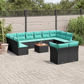 vidaXL 13 pcs conjunto de sofás de jardim com almofadões vime PE preto