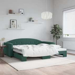 vidaXL Sofá-cama com gavetão 100x200 cm veludo verde-escuro