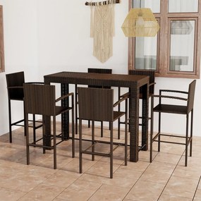 vidaXL 7 pcs conjunto bar exterior c/ apoio de braços vime PE castanho
