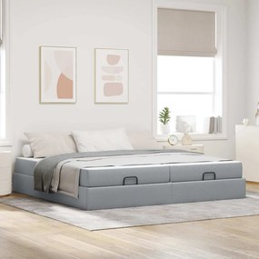 vidaXL Estrutura de cama com colchĂŁo 2 pcs Cinzento-claro tecido
