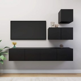 4 pcs conjunto de móveis de TV derivados de madeira preto