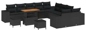 Conjunto de Sofá de Jardim vidaXL de 13 Peças com Almofadas Preto Ratt