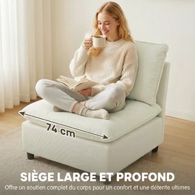 Poltrona de sala  146 x 85 x 78 cm moderno sem braços, com assento largo e almofadas grossas, creme