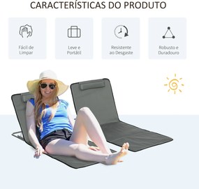 Conjunto de 2 Esteiras de Praia Dobráveis 124x53x50cm com Encosto Ajustável e Apoio para a Cabeça Esteira de Praia Tecido Oxford Aço com Bolsa de Tran