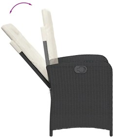 3 pcs conjunto de jantar p/ jardim c/ almofadões vime PE preto