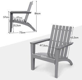 Cadeira de jardim ergonómica de madeira de acácia Adirondack com braços 69 x 73 x 85 cm Cinzenta