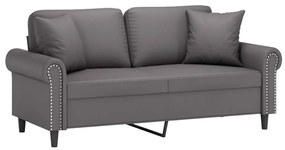 Sofá 2 lugares + almofadas decorativas 140cm couro artif. cinza