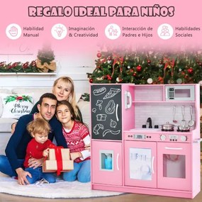 Cozinha Brincar em madeira com acessórios simulados e sons para crianças dos 3 aos 6 anos 82 x 24 x 80 cm Rosa