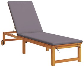 Espreguiçadeira com almofadas cinza claro de madeira sólida de acácia