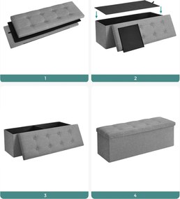 Banco com espaço de arrumação, dobrável, 110 x 38 x 38 cm, cinzento claro