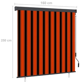 Estore de rolo para exterior 160x250 cm laranja e castanho