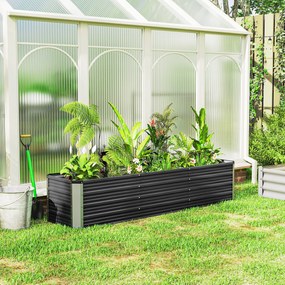 Floreira elevada 183 x 47 x 40 cm em aço com luvas, floreira de jardim para flores, ervas aromáticas e legumes,, cinzento