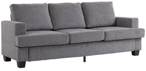 Sofá de 3 Lugares Sofá Sala de Estar 213x80x90 cm Estofado em Chenille Estrutura de Aço e Desenho Moderno Cinzento