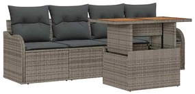 Conjunto de sofá de jardim da com 5 peças e almofadas cinza em ratan s
