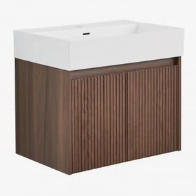Conjunto De Móvel De Casa De Banho Suspenso 60x40 Cm Em Madeira Com Lavatório Integrado Genevie Madeira Escura - Sklum