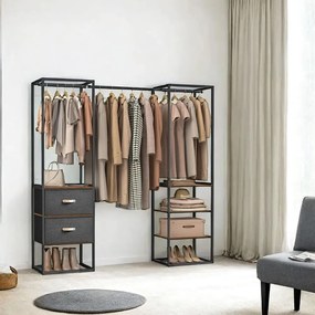 Guarda roupa aberto com 2 gavetas 40 x (150-180) x 180 cm castanho vintage e Preto