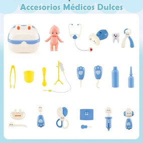 Centro Médico de Brincar de Madeira para Crianças 75 x 28 x 82 cm com Quadro Branco Balança para Animais de Estimação Torneira e Vários Acessórios Bra