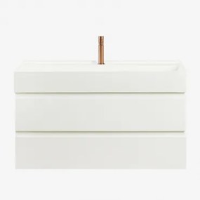 Conjunto De Móvel De Casa De Banho Suspenso Em Madeira E Folha De Freixo Com Lavatório Integrado Ona Branco & Sem Espelho & - Sklum