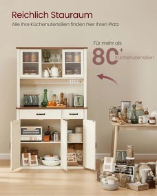 Armário de arrumação cozinha com iluminação e estação de carregamento em estilo rústico 39,5 x 106,5 x 180,6 cm Branco
