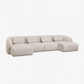 Sofá Modular Com Chaise Longue Dupla De 4 Peças Em Chenille Coquette Chenille Bege Creme - Sklum