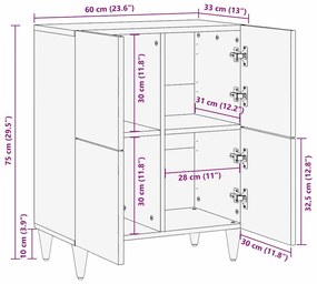 Buffet Castanho mel Madeira de acácia maciça 60 x 33 x 75 cm
