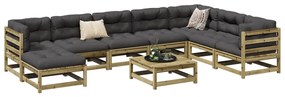 9 pcs conjunto sofás de jardim c/ almofadões pinho impregnado