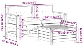 3 pcs conjunto lounge jardim c/ almofadões pinho maciço branco