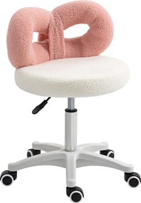 Banco toucador ou salão cabeleireiro Giratório com Altura Regulável 63-77 cm Estofado em Tecido tipo Borreguito 50x50x63-77 cm Branco e Rosa