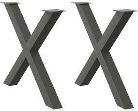 vidaXL Pés para mesa de jantar em formato de X, 2 peças, antracite, 90x (72-73) cm, aço