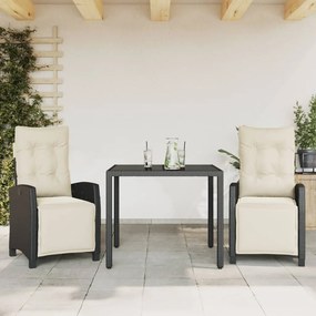 vidaXL 3 pcs conjunto de jantar p/ jardim c/ almofadões vime PE preto