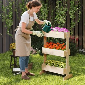 Floreira Elevada 9 x 39 x 109 cm de 3 Níveis para Plantas Estrutura de Madeira para Interiores e Exteriores para Plantas Verduras e Flores natural