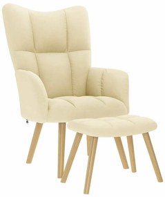 vidaXL Cadeira de descanso com banco p/ pés tecido cor creme