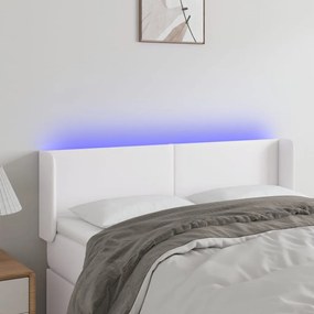 Cabeceira de cama c/ LED couro artificial 147x16x78/88cm branco