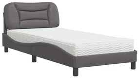 Cama com colchão 90x200 cm couro artificial cinzento