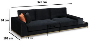 Sofá de 4 Lugares Line – Preto e Dourado – 320 x 102 x 84 cm