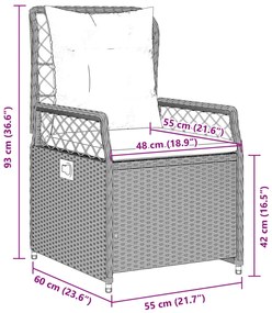 9 pcs conjunto de jantar p/ jardim com almofadões vime PE bege