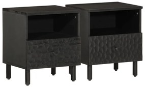 Mesas de cabeceira 2 pcs 40x33x46 cm mangueira maciça preto