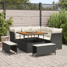 Conjunto de Sofá de Jardim de 8 Peças com Almofadas Pretas em Rattan P