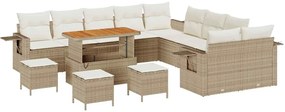Conjunto de Sofá de Jardim de 14 Peças com Almofadas Bege em Rattan Si