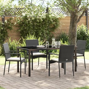 vidaXL Conjunto de Jantar de Jardim com 5 Peças e Almofadas Preto Rattan Poliéster
