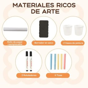 Conjunto de mesa e banco de arte para crianças com cavalete ajustável de dupla face, quadro magnético e rolo de papel Rosa