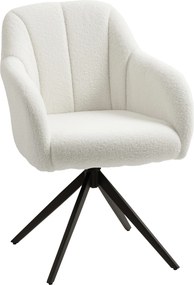 Poltrona de sala giratória, banco toucador estofada e de grande conforto, com base em aço e tecido com efeito de pelúcia branca