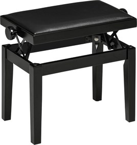 HOMCOM Banco de piano, assento de piano, altura ajustável, acabamento elegante brilhante, couro sintético+madeira de borracha, preto, 63 x 33 x 56 cm | Aosom Portugal