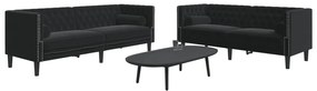 2 pcs conjunto de sofás chesterfield com rolos veludo preto