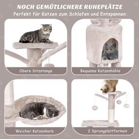 Arranhador para gatos de 140 cm com plataformas, árvore para gatos, móvel para gatos, árvore para trepar, árvore de atividades, bege