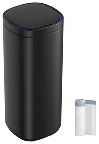 Lixeira de cozinha com sensor de movimento SONGMICS 50L, lixeira automática, lixeira, luzes indicadoras multicoloridas, controle de odor de ozônio, tampa aberta, alta, aço, preto LTB620B5002